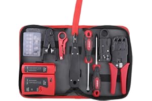 Hi-Spec 9pc Network Cable Tester Tool Kit Set for CAT5, CAT6, RJ11, RJ45. Ethernet LAN Crimper, Punchdown, Coax Stripper & More