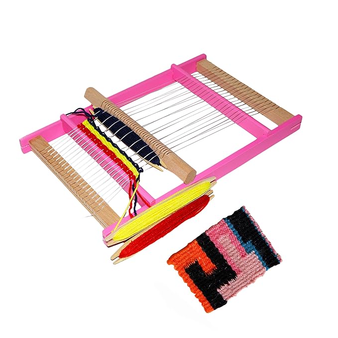 Weaving Loom 10 Pieces Wooden Loom Kit with Thread Adjusting Rod, Comb, Nylon Cord, Yarn and