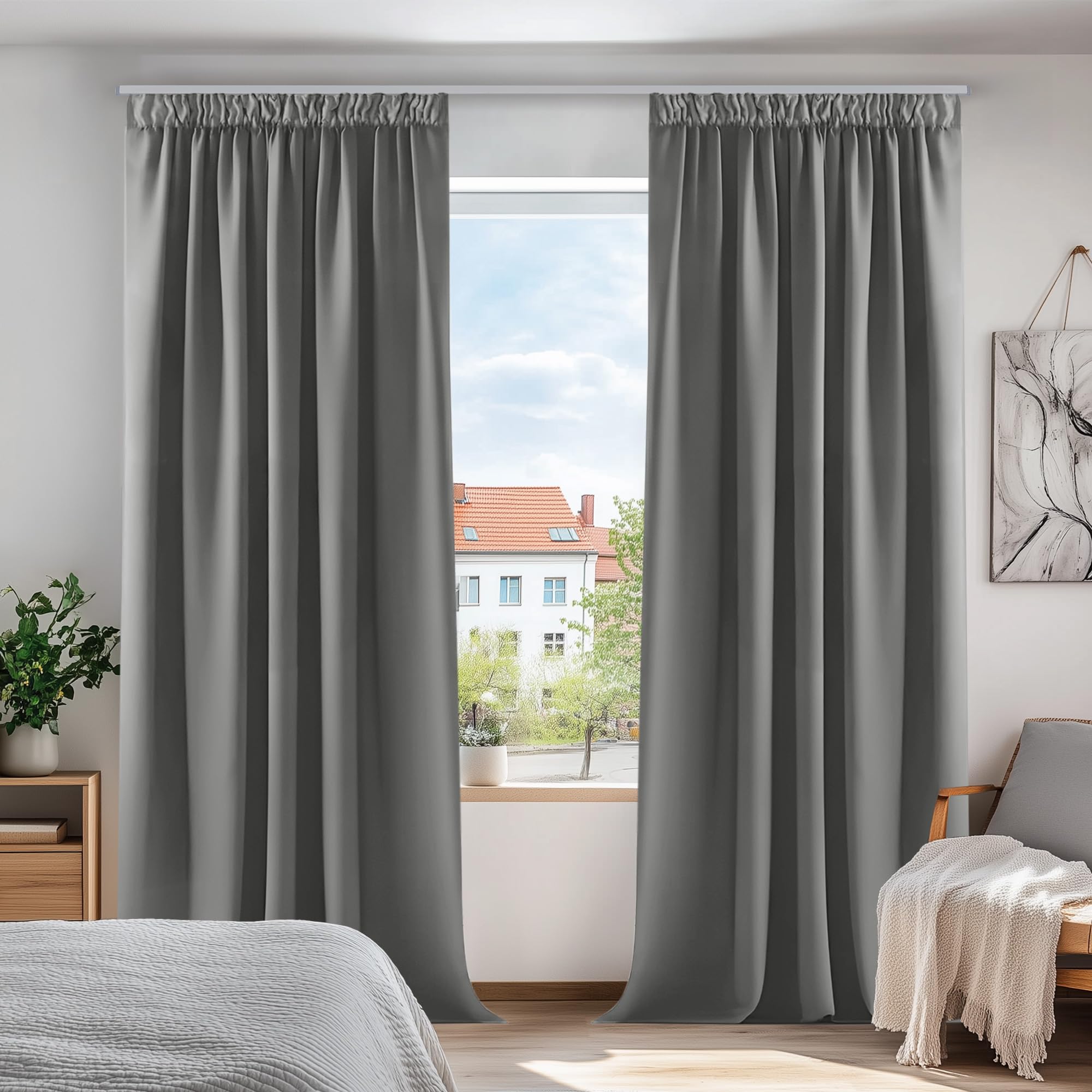 Deconovo Super Soft Solid Window Treatment Thermal Insulated Blackout Curtains Pencil Pleat Curtains for Living Room Light Grey W55 x L87 Inch 2 Panels