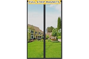 Hofudon Upgraded Magnetic Screen Door Mesh, Full Strip Magnets, Heavy Duty Fiberglass Mesh, Door Screen Magnetic Closure for Single Door Size 32 x 80 Inch, Screen Door Size 35 x 82 Black
