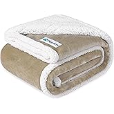 PetAmi Waterproof Dog Blanket for Medium Large Dog Puppy Cat Throw for Couch Cover Leakproof Protection, Sherpa Fleece, Reversible Soft Washable 60x40 Taupe