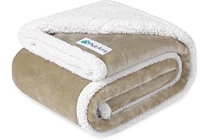 PetAmi Waterproof Dog Blanket for Medium Large XL Dog Puppy Cat Throw for Couch Cover Leakproof Protection, Sherpa Fleece, Reversible Soft Washable 80x60 Taupe