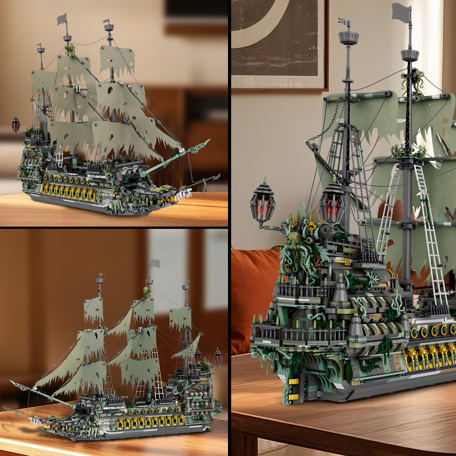 Reobrix Piratenschiff Technik Klemmbausteine,66037 Fliegenden Holländers Piratenschiff Bausteine, groß Segelschiff Spielzeug Modell für Erwachsene und Jugendliche (5865 Stück) 4