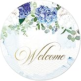 Mobiusea Creation Blue Floral Welcome Stickers | 2 inch | Gold Foil | Round 60pcs Waterproof Welcome Bag Stickers for Wedding, Bridal Shower, Birthday, Baby Shower, Party Gift Bags