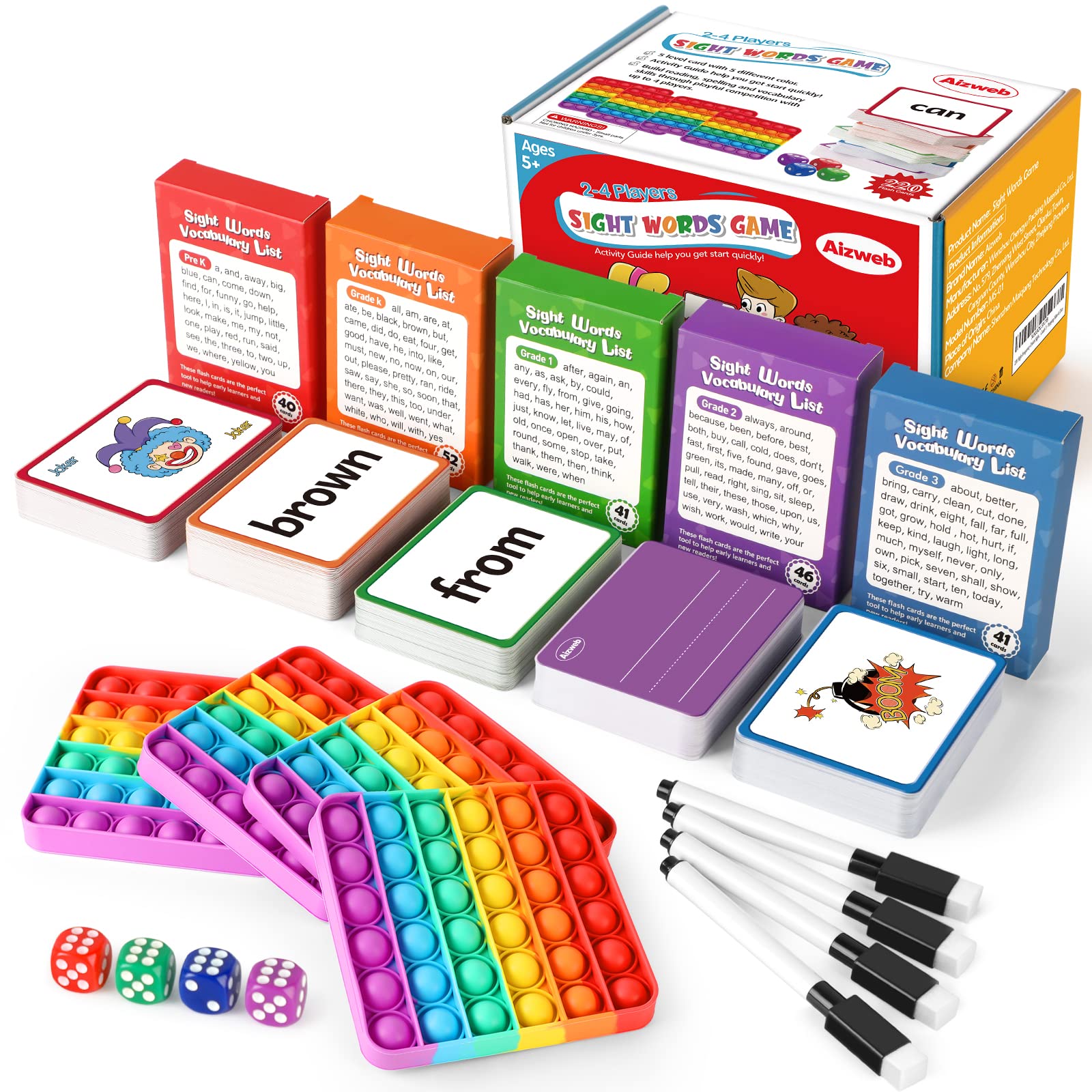 Aizweb Sight Word Game,Learn to Read Flash Card with Mat & Dice for Preschool Kindergarten 1st 2nd 3rd Grade,Educational Reading Learning Site Word for Kid Classroom Homeschool Supplies