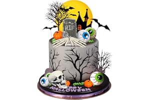 DRWATE Halloween Cake Toppers Tombstone Moon Cake Topper Pumpkin Skull Head Eyeballs Skeleton Hands Cake Decorations For Trick-or-Treat Halloween Party Supplies (Style 01)