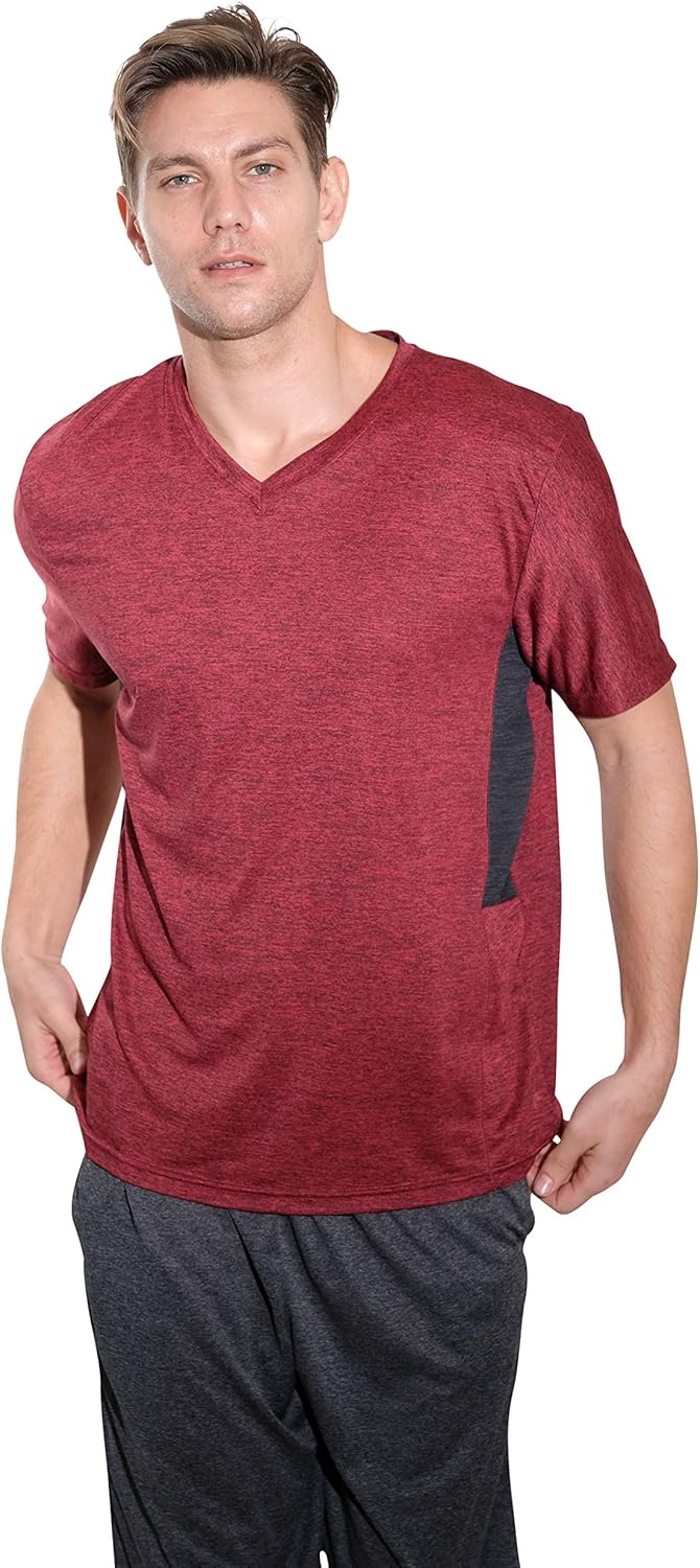 5 Pack: Men’s V-Neck Dry-Fit Moisture Wicking Active Athletic Tech Performance T-Shirt: Clothing