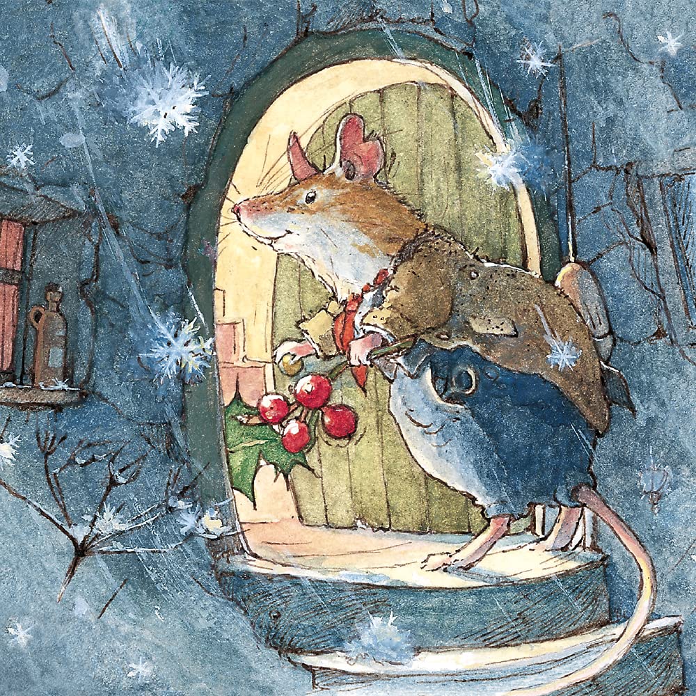 Brambly Hedge 'Season's Greetings' - The First Flakes Of Snow Were Beginning To Fall - Festive Mouse At The Entrance - Pack Of 8 Illustrated Christmas Cards