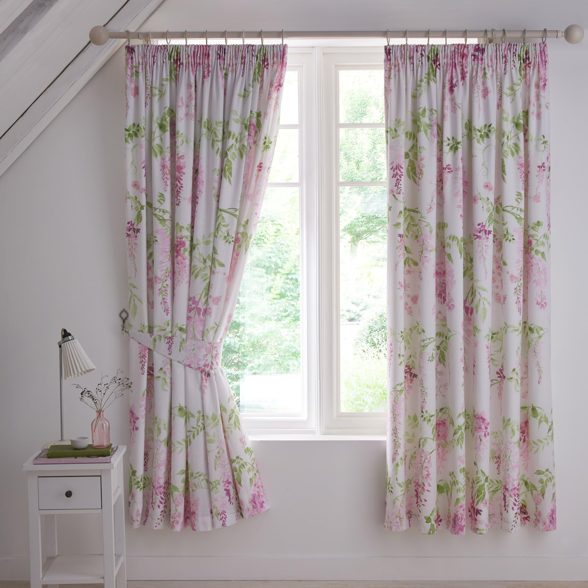Dreams & Drapes - Wisteria Pink Floral Curtains W66 x L72 (168 x 183cm) - Botanical Pencil Pleated Drapes - Baby Pink Flower Spring Curtains in Blush — image 1
