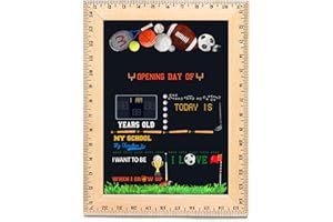 BLOOMOWL First Day of School Sign (11.5"x15"), Reusable Chalkboard, Easy to Clean with Real Wooden Ruler Frame, Perfect for Back to School, First Day of Kindergarten (Sports)