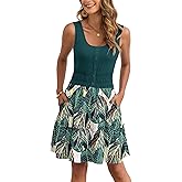 AUSELILY Women Summer Dress Sleeveless Tank Button Down Dresses Tiered Smocked Elastic Waist with Pockets