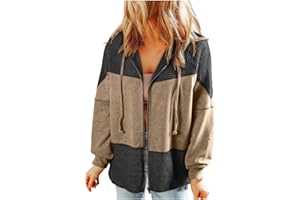 CCPELSIE Waffle Knit Hoodies for Womens Zip Up Fall Fashion 2024 Drawstring Casual Jackets Light Oversized Split Shirts