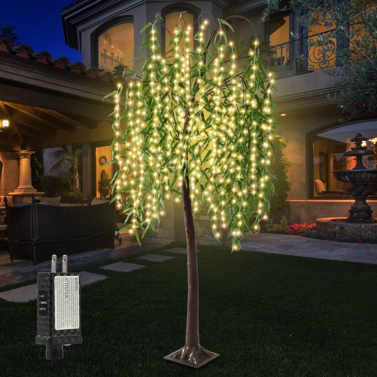 Photo 1 of Anycosy 7FT Lighted Willow Tree,384 LED Light Up Weeping Willow Tree with 8 Modes & Timer,Lighted Artificial Trees for Decoration Garden Patio