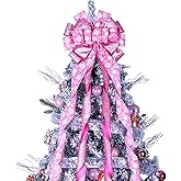 Christmas Tree Topper Wreath Bow Large Pink Christmas Bow Tree Topper 52"x13" Pink Alien Ball Glitter Satin Ribbon Gift Bows for Xmas Holiday Home Wedding Thanksgiving Indoor/Outdoor Decoration