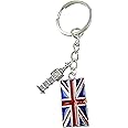 Art Attack British Flag Keychain, Big Ben Clock Tower Pendant Charm, Great Britain England London UK Union Jack English United Kingdom (Silver)