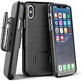ENCASED iPhone X Belt Clip Case [DuraClip] Slim Fit Holster Shell Combo (w/Rubberized Grip Finish) for Apple iPhone Xs - 2017/2018 Release (Smooth Black)