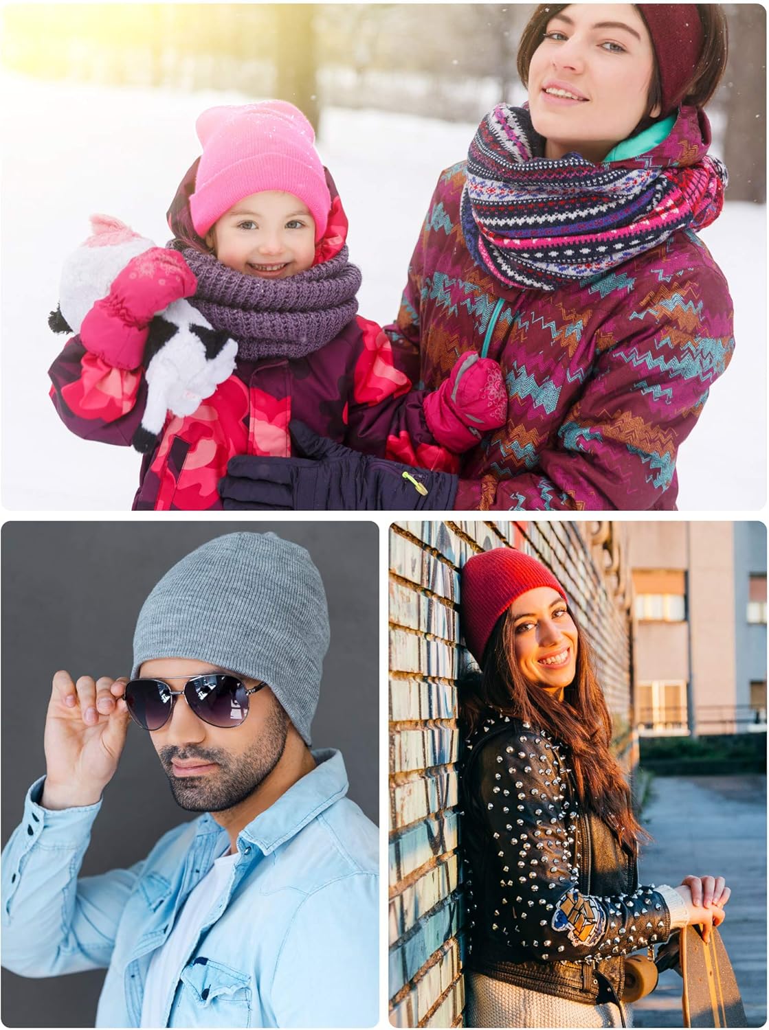 Zhanmai 12 Pieces Knit Hat Beanie Hats Warm Cozy Knitted Cuffed Skull Cap for Adults Kids (Multicolor) at  Women’s Clothing store