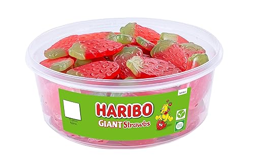 HARIBO Giant Strawbs – 75 Pieces of Fruity Gummy Strawberries – Sweets Tub