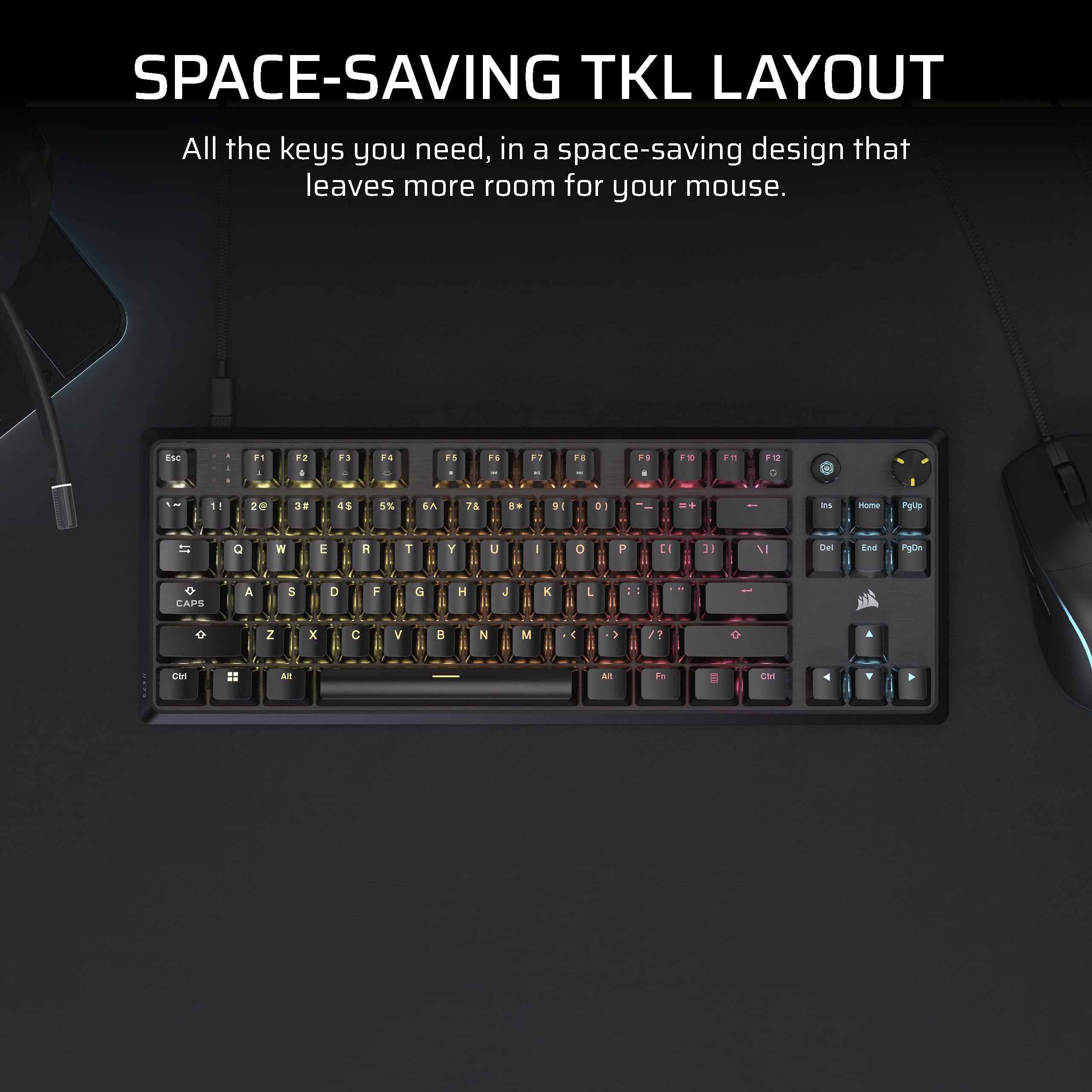 Corsair K70 CORE TKL RGB Tenkeyless Mechanical Wired Gaming Keyboard – Pre-Lubed MLX Red v2 Linear Switches, SOCD, ABS Double-Shot Keycaps, Sound Dampening, 1000Hz Polling, QWERTY NA – Black