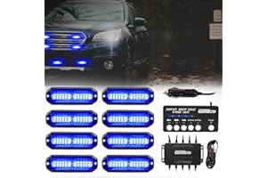WINECO Police lights for vehicles, 8PCS LED Surface Mount Strobe Lights Kit Emergency Safety Warning Flashing Grill Grille Lighthead Assembly for Emergency Trucks Vehicles Cars construction Blue