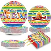 200 PCS Mexican Fiesta Party Plates Napkins Fiesta Themed Tableware Set for Mexican Party Decorations Dessert Plates Forks Serves 50 Guests for Birthday Favor Supplies