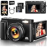 4K Digital Camera for Photography, 64MP Autofocus WiFi Vlogging Camera for YouTube with 3'' 180° Flip Screen,Travel Camera with SD Card, Point and Shoot Digital Camera 16X Zoom, UV Filter,2 Batteries