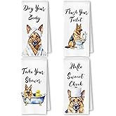 SkipTiger Funny German Shepherd Hand Towels for Bathroom Washroom, German Shepherd Gifts for Women Men, Dog Bathroom Decor, Humor Dog Hand Towels, 16x24 Inch Set of 4