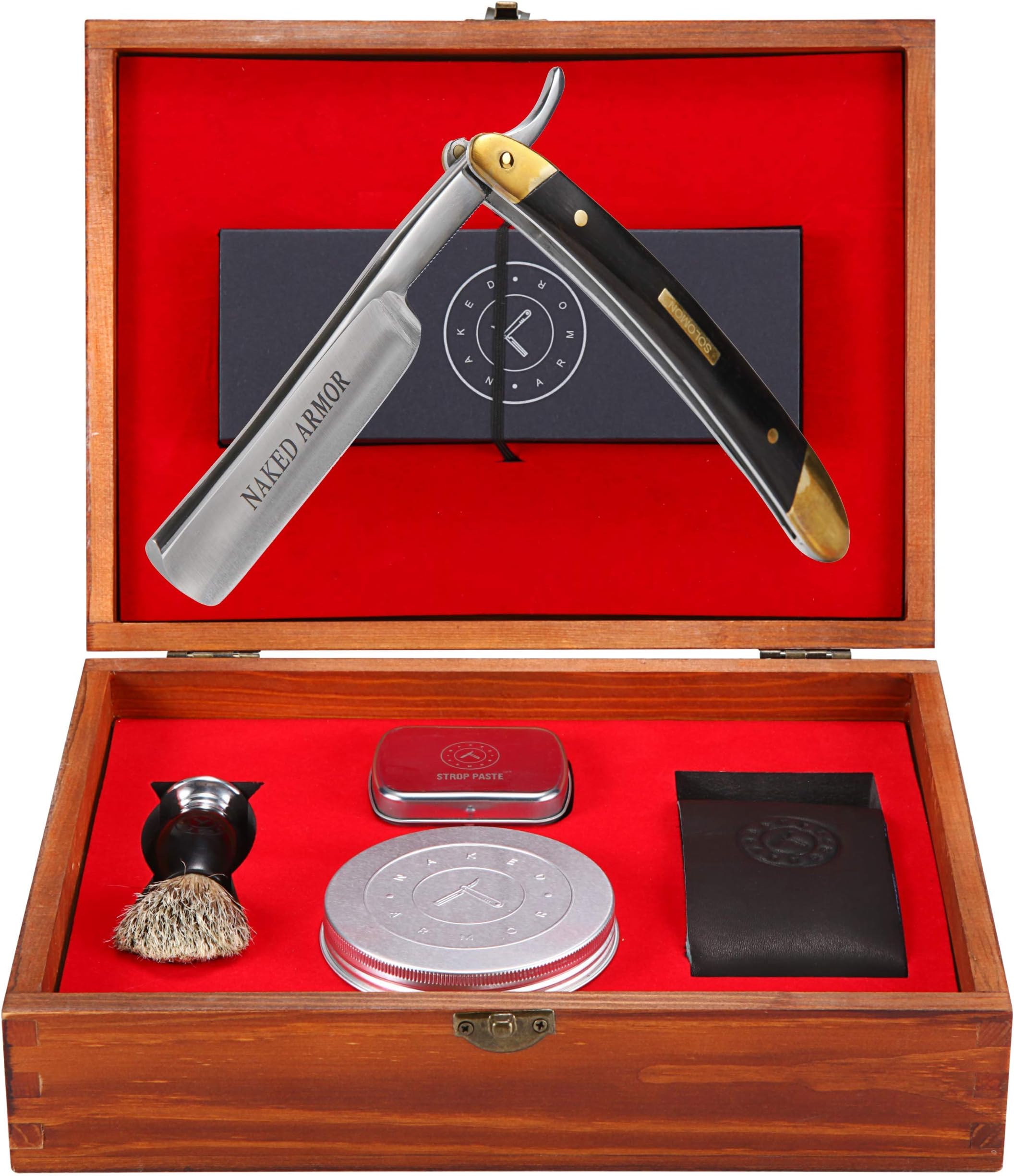 Straight Razor Kit - Amazing. Everything You Need in One Box - Cutthroat Shaving Sharp Edge Stainless Steel Blade + Leather Strop, Soap, Badger Friendly Brush Set, Balanced Wood Handle, Great Gift