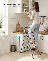 SONGMICS 3-Step Folding Ladder Dove Grey Safety Lock 150 kg view 2