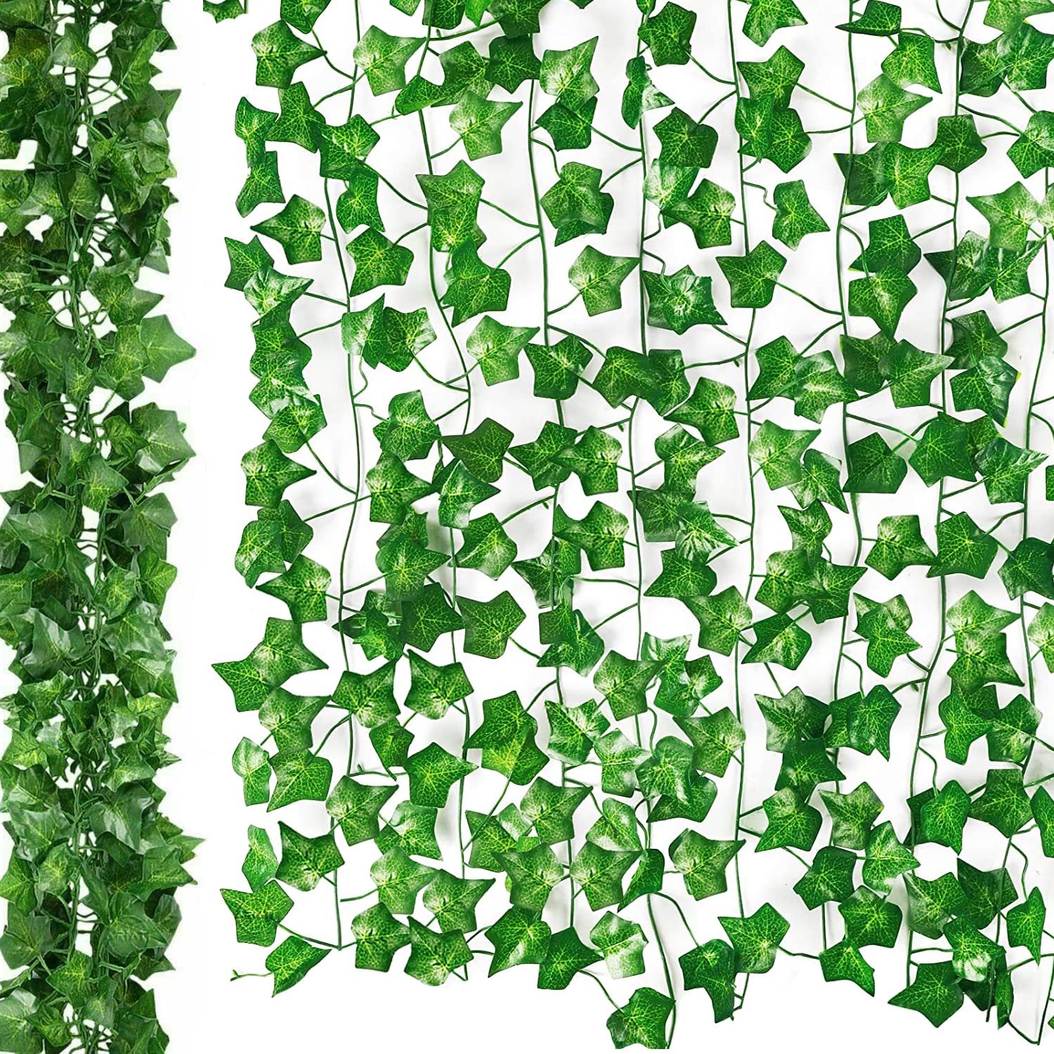 GEM-GARDEN 12 Pack 84 Feet 24 Metre Artificial Ivy Garland Fake Vines for Room Decor Fake Plants Ivy Greenery Leaves UV Resistant, Home Bedroom Office Party Wedding Wall Accessories Decor