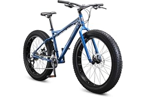 Mongoose Juneau Men and Womens Fat Tire Mountain Bike, 26x4-Inch Big Fat Wheels, 16-Speed Trigger Shifters, Adult Aluminum Mountain Frame, Blue