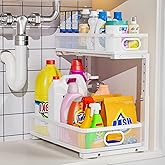 Under Sink Organizer, High Adjustable 2 Tier Under Sink Organizers and Storage, Slide Out Metal Cabinet Organizers, Pull Out Sink Storage Drawer Shelf for Kitchen Bathroom Cabinet, White, 1 Pack