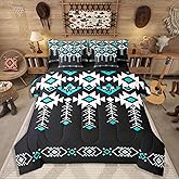 Erosebridal Queen Western Aztec Bed in A Bag 7 Piece for Boys, Native American Navajo Comforter Set Rustic Southwestern Bedding Set Ethnic American Native Geometric Sheet Sets for Teens Adult, Black