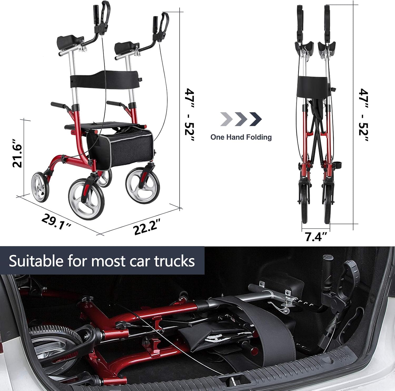 Rinkmo Rollator for Seniors and Adults Stand Up Folding Rollator with Seats and 10” Wheels, Padded Armrest and Backrest, Tall Rolling Mobility Aid with Basket: Health & Personal Care