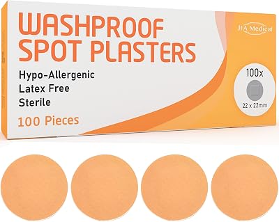 JFA Medical Washproof Spot Plasters 22 x 22mm 100 Plasters Per Box