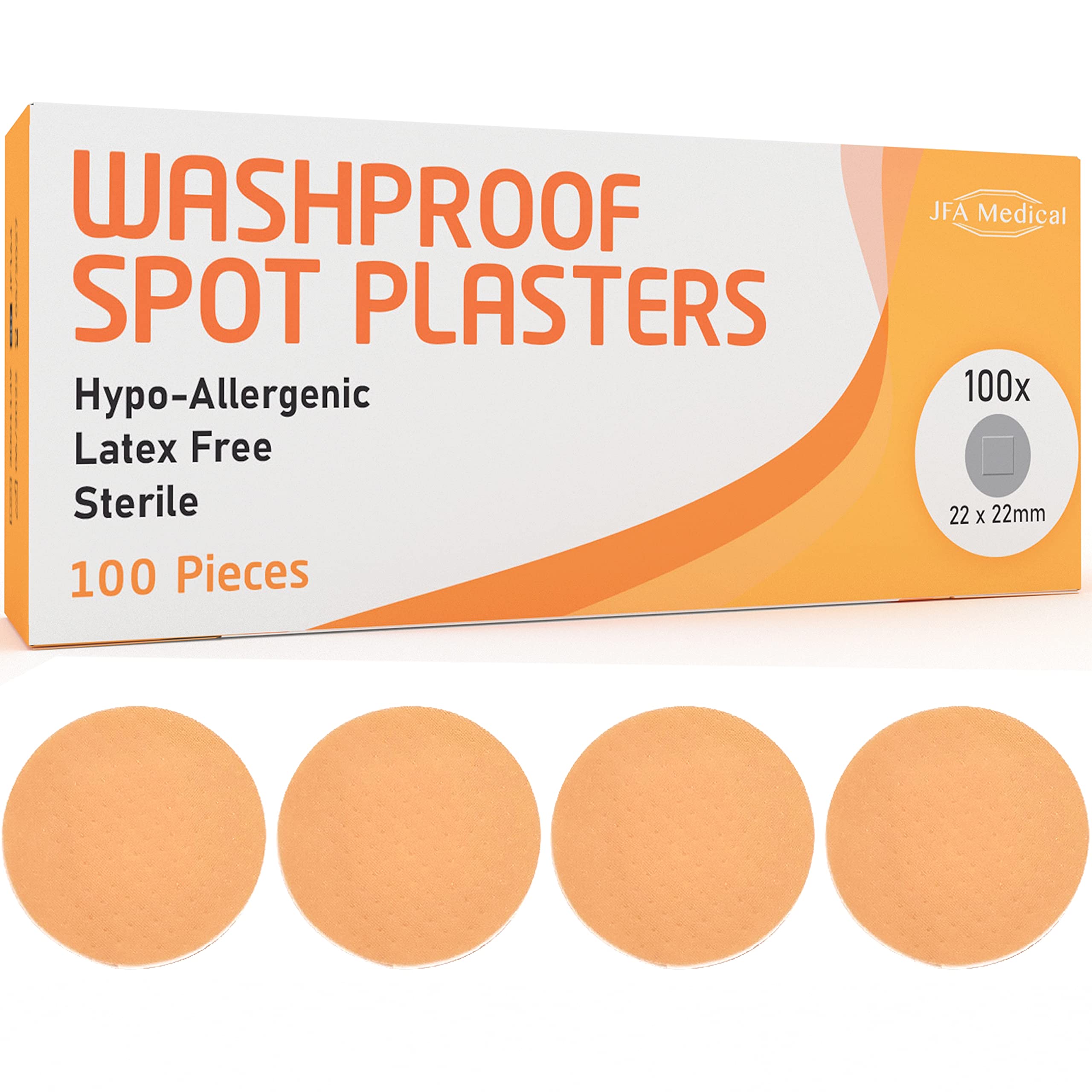 JFA Medical Washproof Spot Plasters 22 x 22mm 100 Plasters Per Box