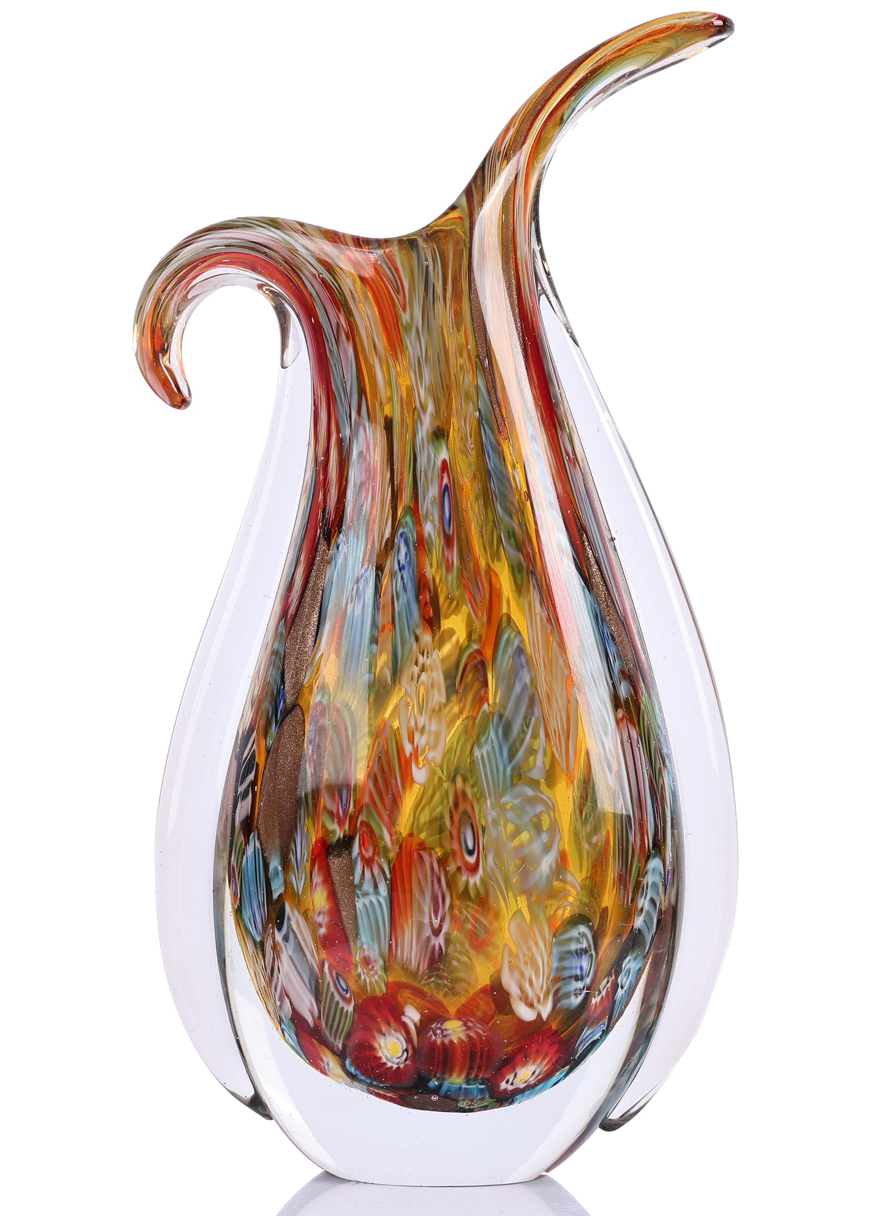 Photo 1 of Blown Glass vase, Unique Murano Style Glass Art Deco vase for Living Room TV Stand, Table Setting, Office, Room and Desktop Decorations and Ornaments.