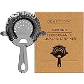 A Bar Above Cocktail Strainer, 4-Prong Bar Strainer with High Density Spring for Smooth Pouring, Fits Boston Shaker Tins and Mixing Glasses, Bar Essentials for Home Bartenders and Pros, Black Finish