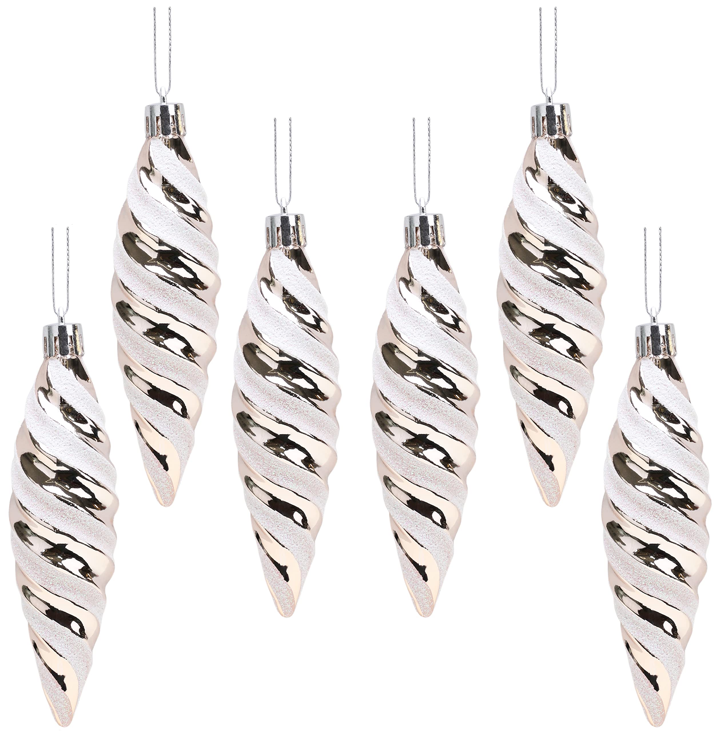 Christmas Concepts® Pack of 6-110mm Large Spiral Shaped Baubles - Shiny & Glitter Decorated - Christmas Tree Decorations (Champagne) — image 1