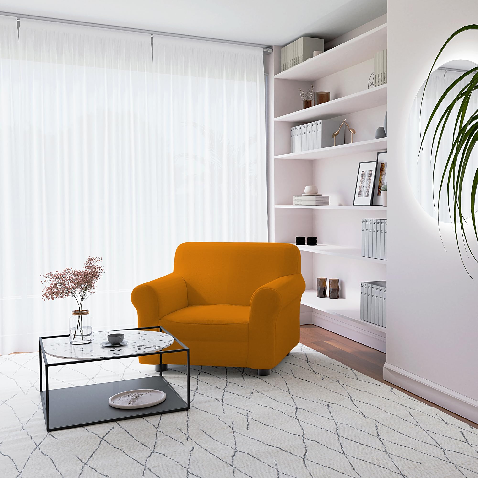 Italian Bed Linen Elastic Sofa Cover “Piu Bello”, 97% Polyester + 3% Elastometer, Orange, 1 Place
