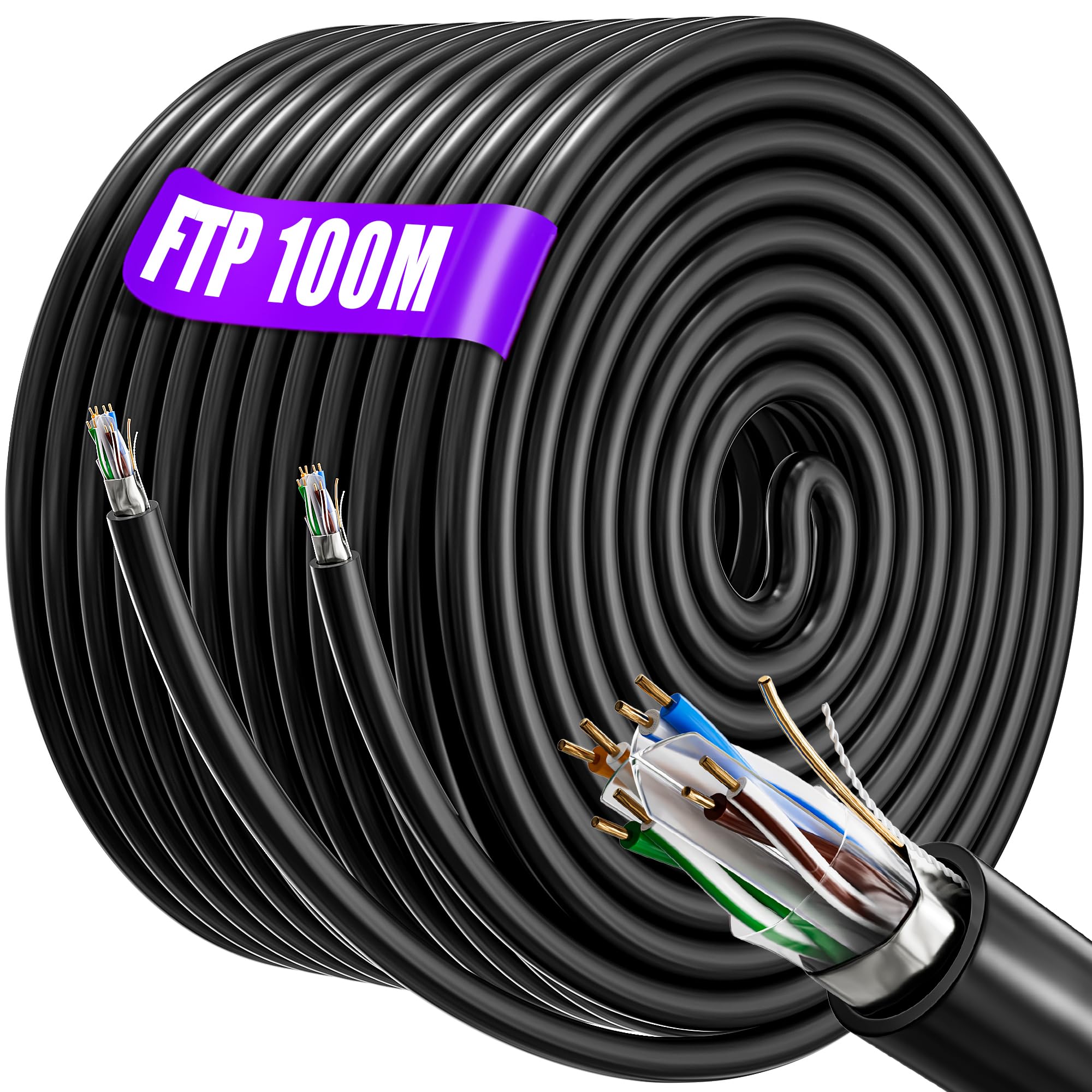 Ethernet Network Cable 100m Bulk Shielded, Internet Cable 100m High Speed | FTP 23AWG Shielded Gigabit Anti-jamming Flame Retardant Weatherproof Direct Burial Ethernet LAN Cable | Cat6, CCA, RJ45 — image 1