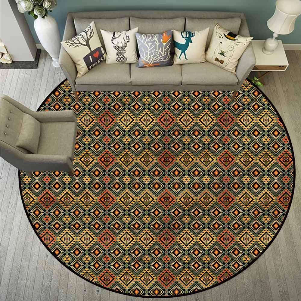 Non-Slip Round Rugs,Native American,Old Diamond Motif,for Outdoor and Indoor,4'7"