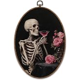 FCHHYWAL Whimsy Goth Skull Oval Framed Wall Art, Halloween Decor | skeleton Cocktail Canvas Wall Art Prints Decor, Funky Pink Hanging Decor for Home Bar Cart Living Room Bedroom, 8.7 x 11.3 In