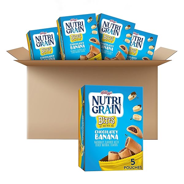 NUTRI-GRAIN BITES MINI BREAKFAST BARS, MADE WITH WHOLE GRAINS, KIDS SNACKS, CHOCOLATEY BANANA (5 BOXES, 25 POUCHES)