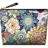 GEGEPINK Cute Makeup Bag for Purse Waterproof Cosmetic Bags for Women Funny Smooth Zipper Travel Toiletry Pouch 10X8 Inches-Boho Floral Makeup pouch