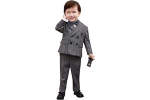 Marvelous World Boys' 7-Piece Double-Breasted Slim Fit Suit Set, Jacket, Vest, Pants, Shirt, Tie, Pocket Square and Bow Tie