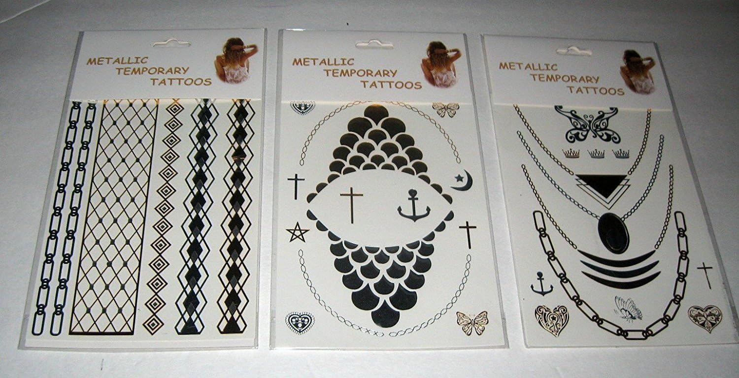 Metallic Temporary Tattoos Set of 3 Designs