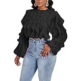 Yucixitug Women's Casual Long Sleeve Ruffles Party Tops Elegant Clubwear Blouse