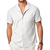 JMIERR Men's Casual Button Down Shirts Short Sleeve Textured Summer Beach Shirt Cuban Vacation Shirts with Pocket
