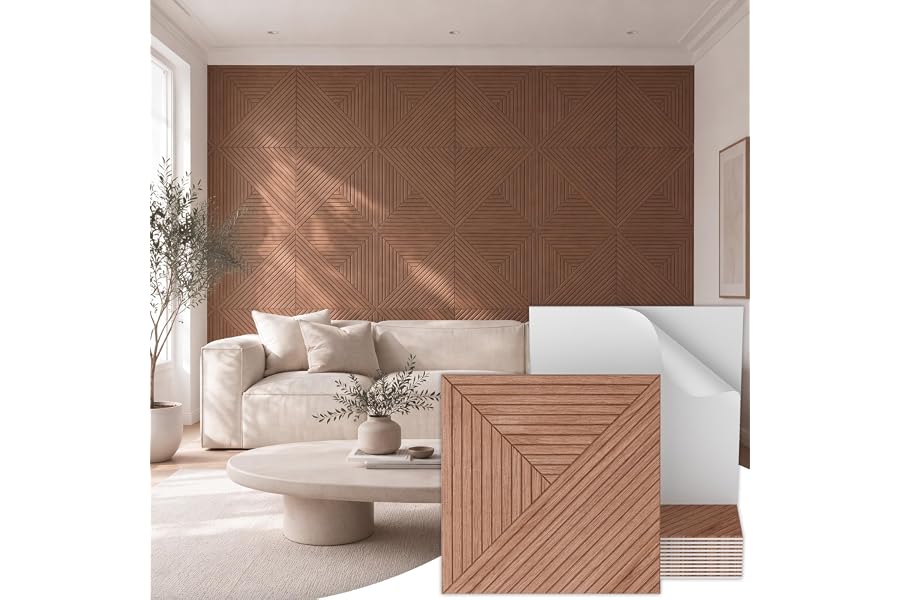 TONOR 12-Pack Acoustic Panels for Wall Decor, 23.6''x23.6''- 46.5 sq.ft. | Soundproof Wall Panels for Interior Decor and Noise Cancelling, for Studio, Home, Bedroom, Walnut